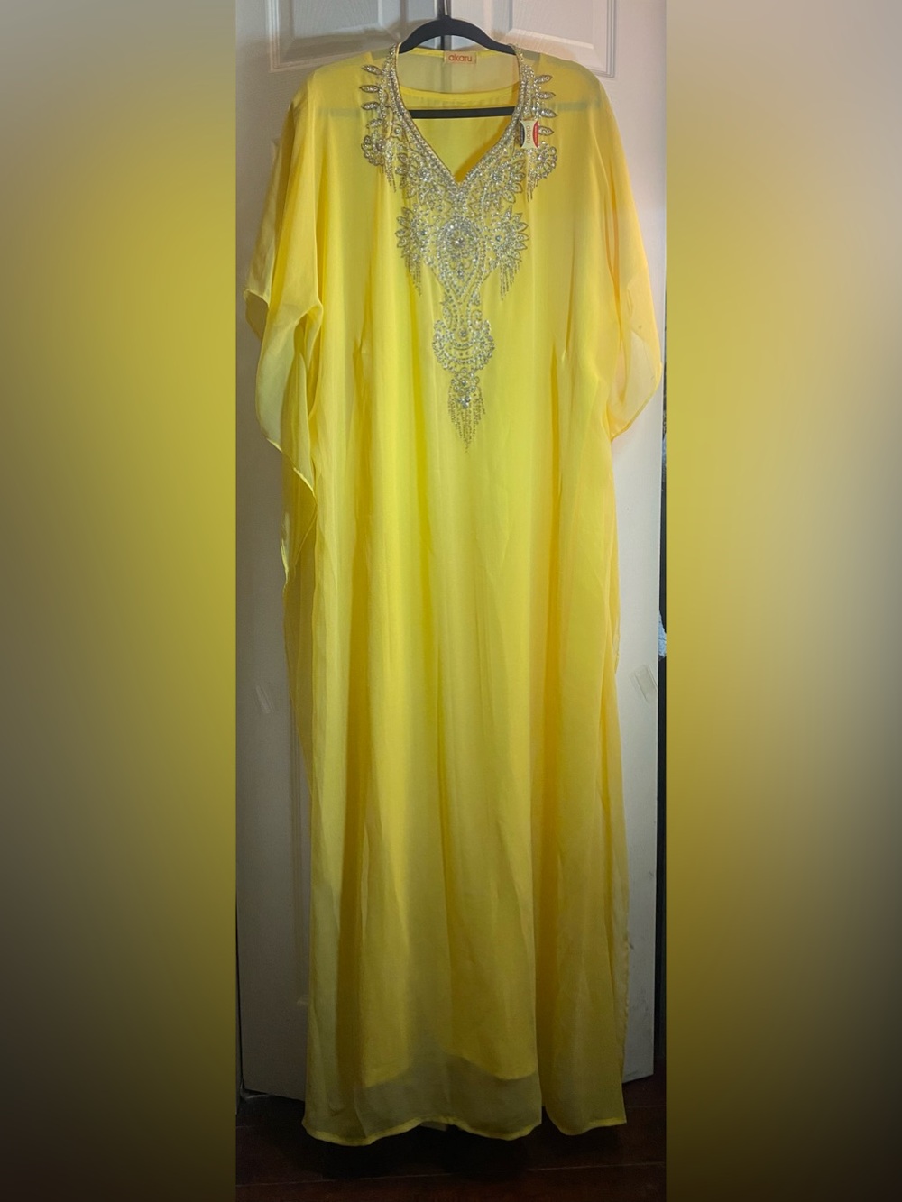 Yellow Beaded Chiffon Maxi Dress